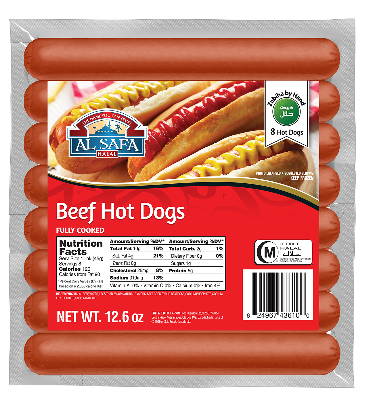 Wholesale Al Safa Halal Beef Hot Dogs 12.6oz- Bulk