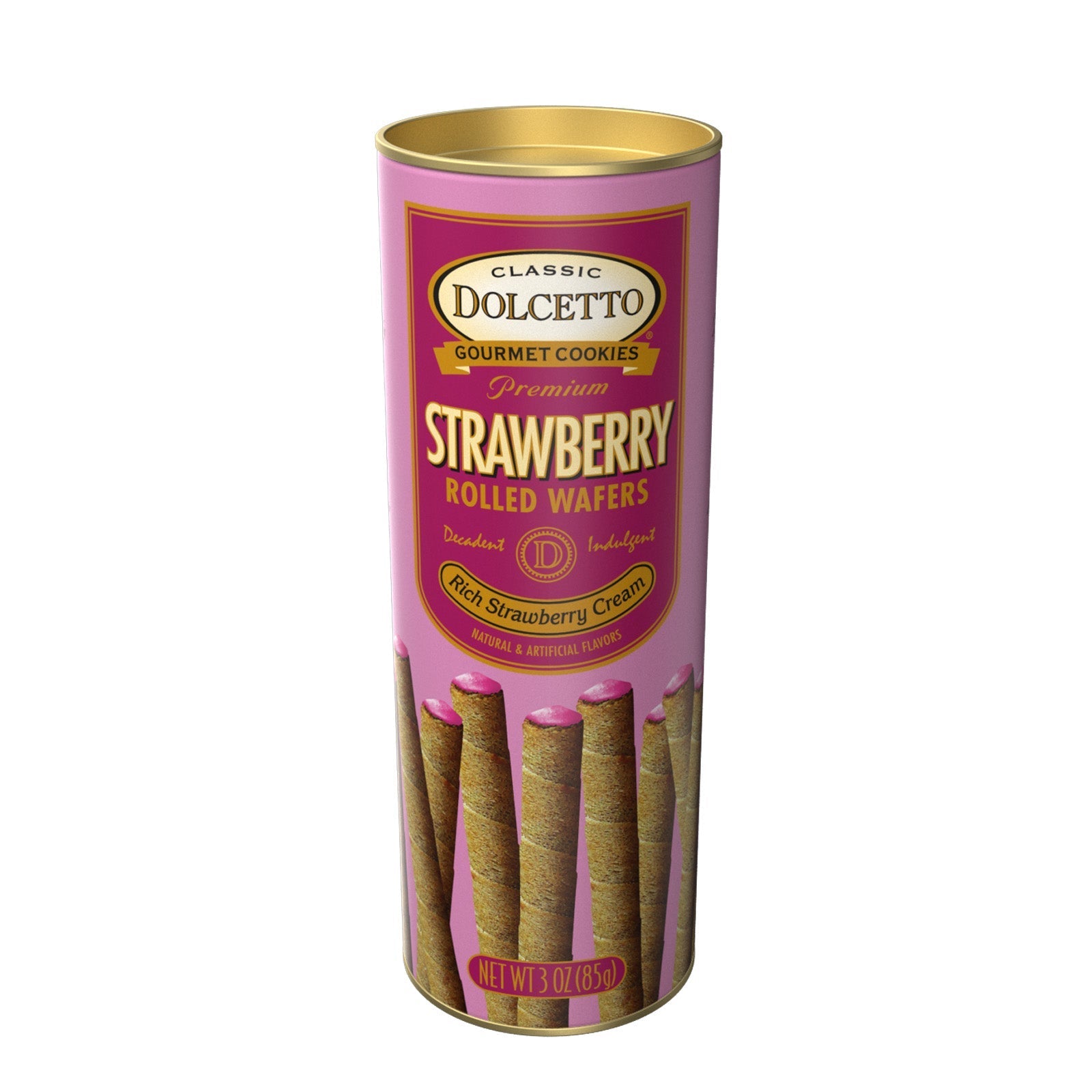 Wholesale Dolcetto Strawberry Wafer Rolls Tin 3 oz Bag- Bulk