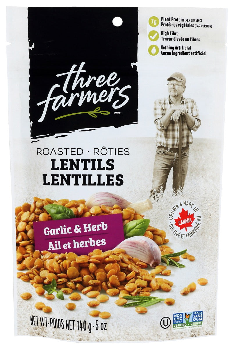 Three Farmers Crunchy Little Lentils Garlic & Herb 5 Oz