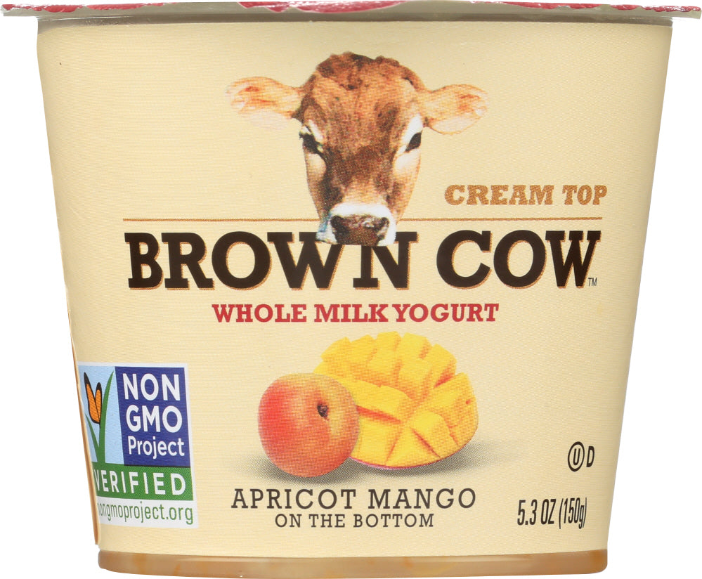 Brown Cow Cream Top Whole Milk Yogurt West Apricot Mango Fruit On The Bottom 5.3 Oz Cup