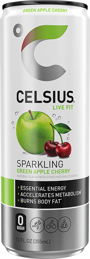 Wholesale Celsius 12/12 Oz Sparkling Green Apple Cherry- Bulk