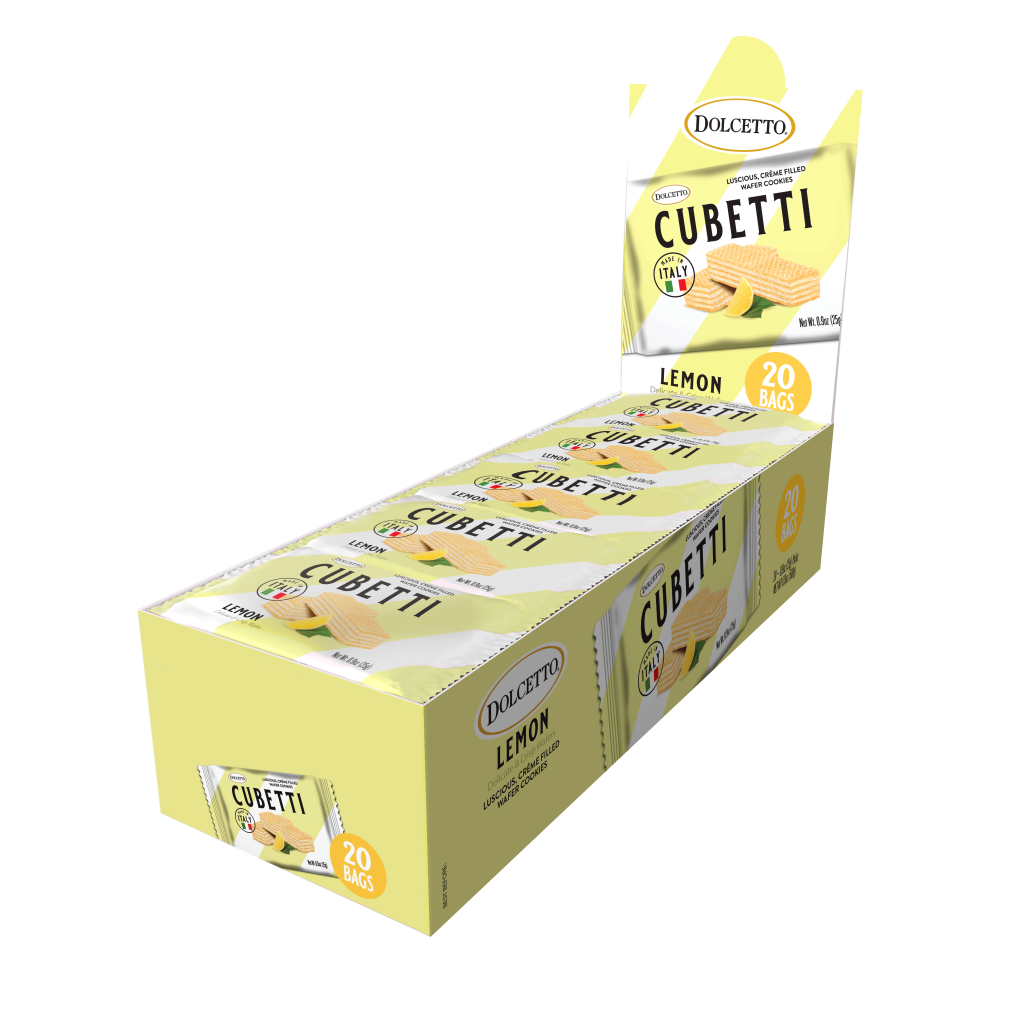 Wholesale Dolcetto Lemon Cubetti Wafer Cookies POP Display 0.9 oz Bag- Bulk