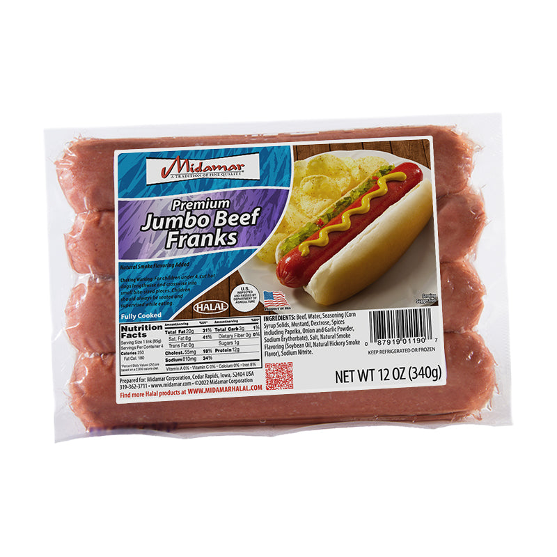 Wholesale Midamar Jumbo Beef Franks 12oz (4 Franks)-12 Ct Case Bulk