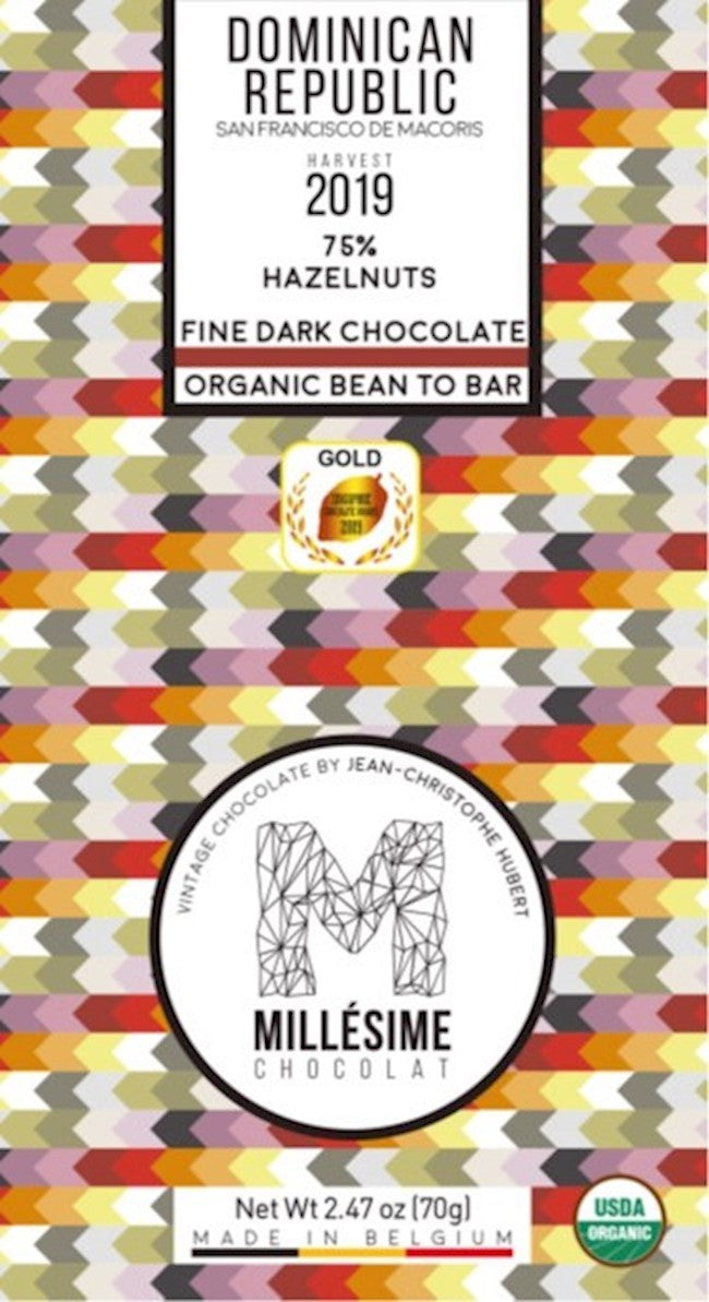 Millesime Dominican Republic- 75% Dark Chocolate With Hazelnuts Bar 2.47 Oz