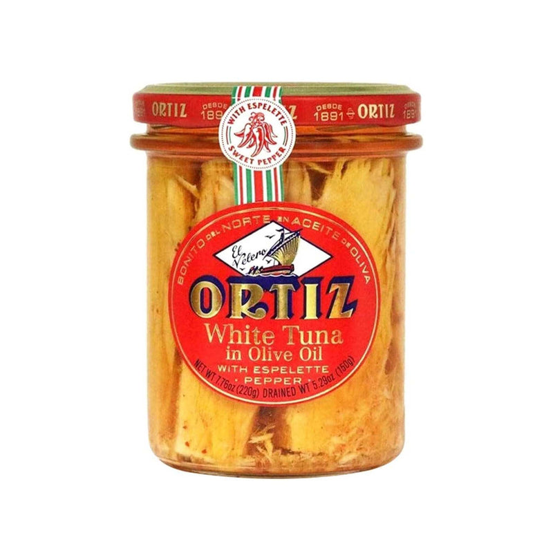 Ortiz White Tuna and Espelette Peppers in Olive Oil Jar 7.76oz 12ct