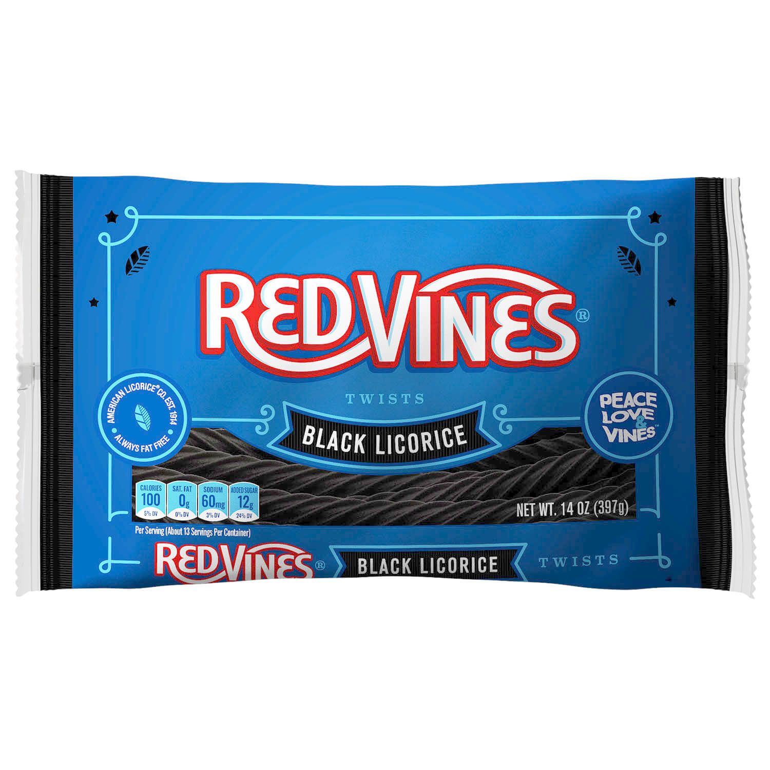 Red Vines Chewy Black Licorice Twists Laydown Bag 14 oz