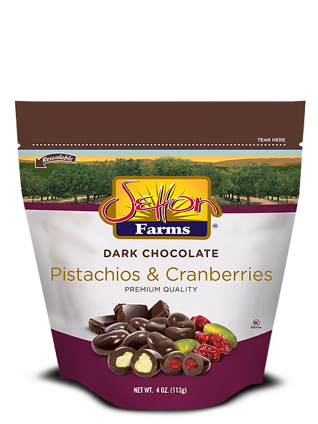 Setton Farms Premium Dark Chocolate Pistachios & Cranberries Stand Up Zip Lock 4 Oz Bag