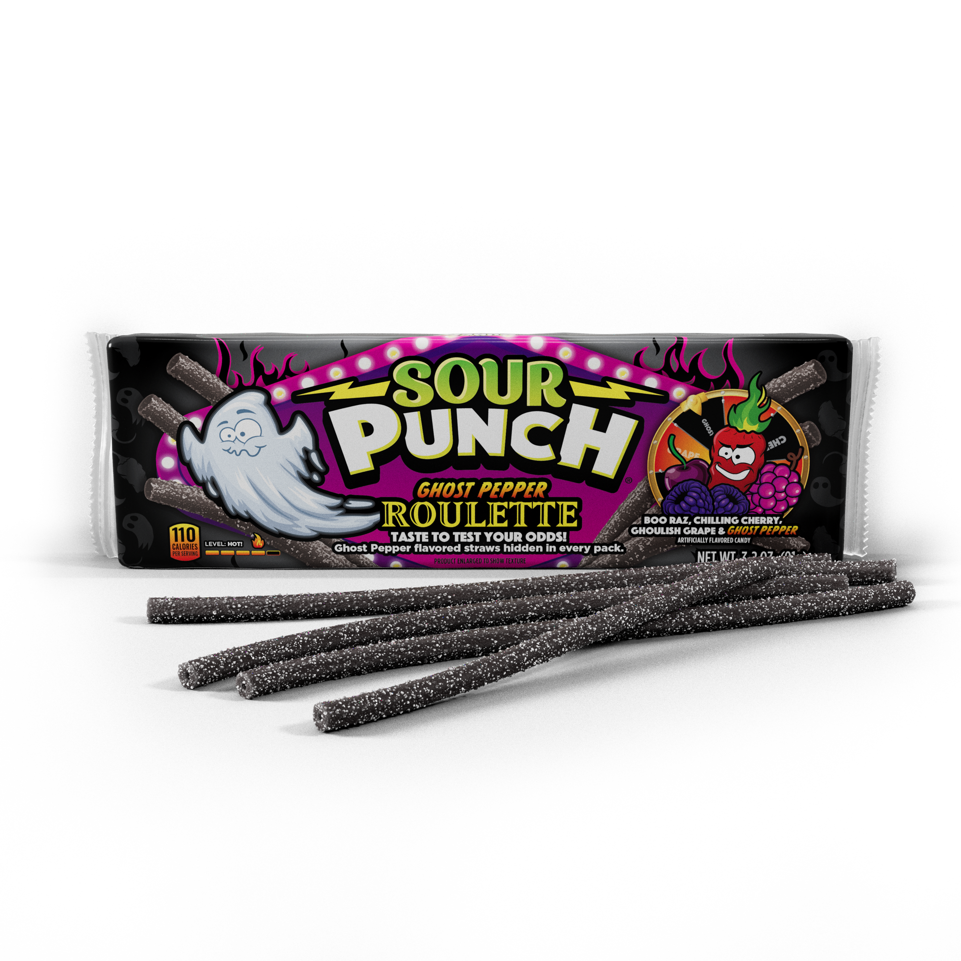 Wholesale Sour Punch Ghost Pepper Roulette Straws 3.2Oz Trays- Bulk