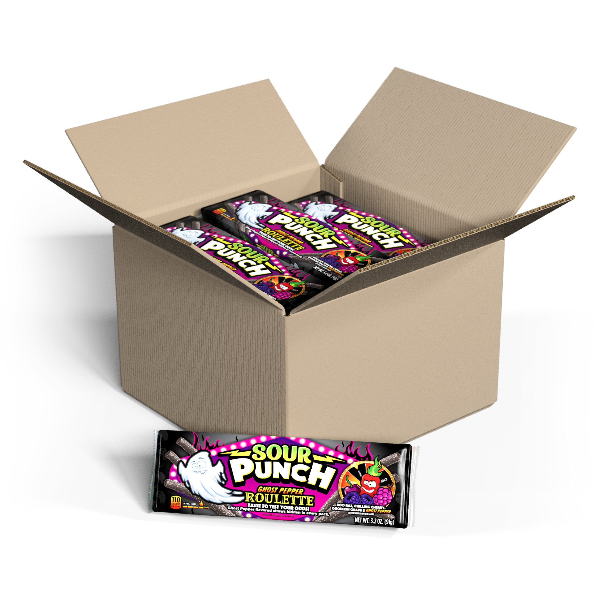 Wholesale Sour Punch Ghost Pepper Roulette Straws 3.2Oz Trays- Bulk