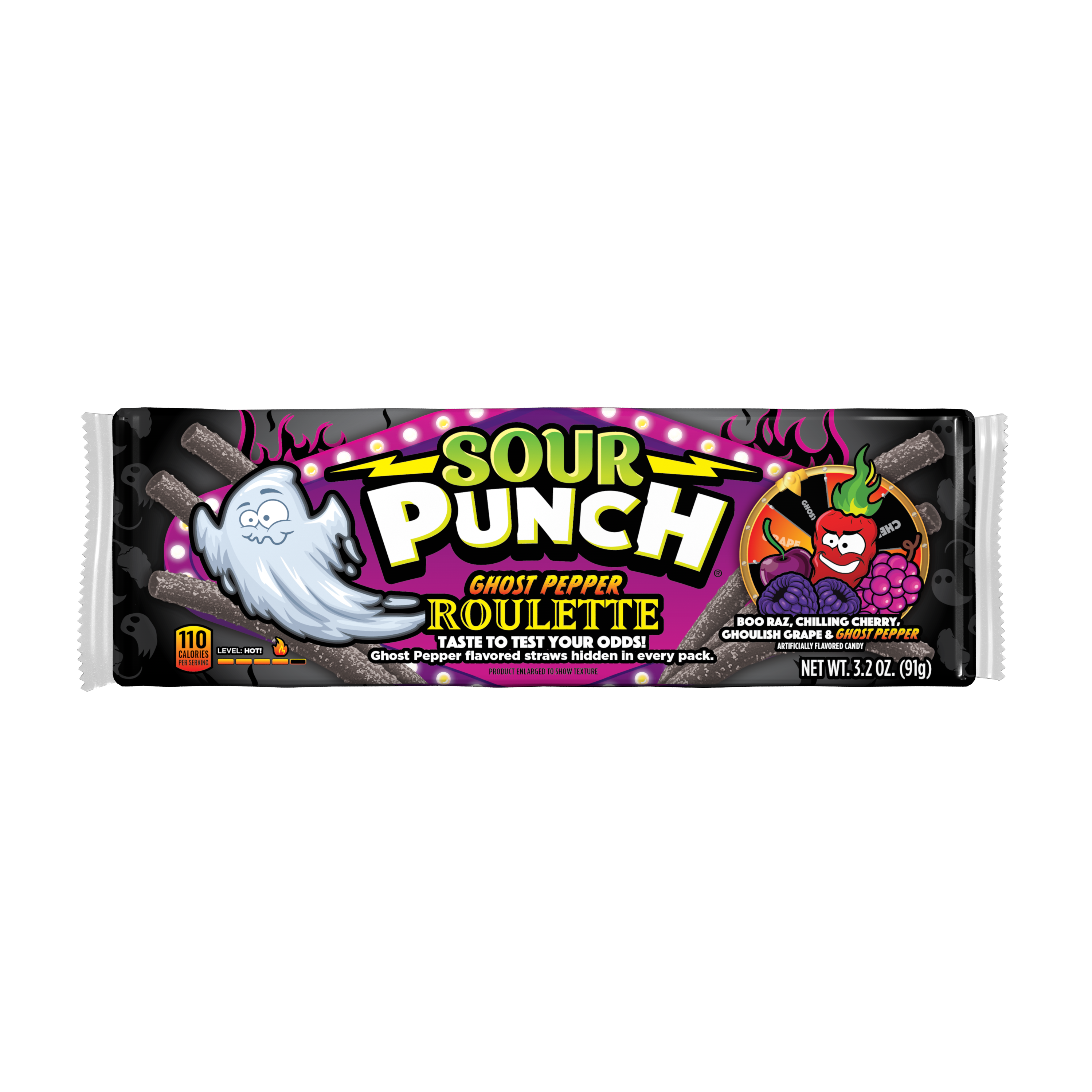 Sour Punch Ghost Pepper Roulette Straws 3.2oz Trays