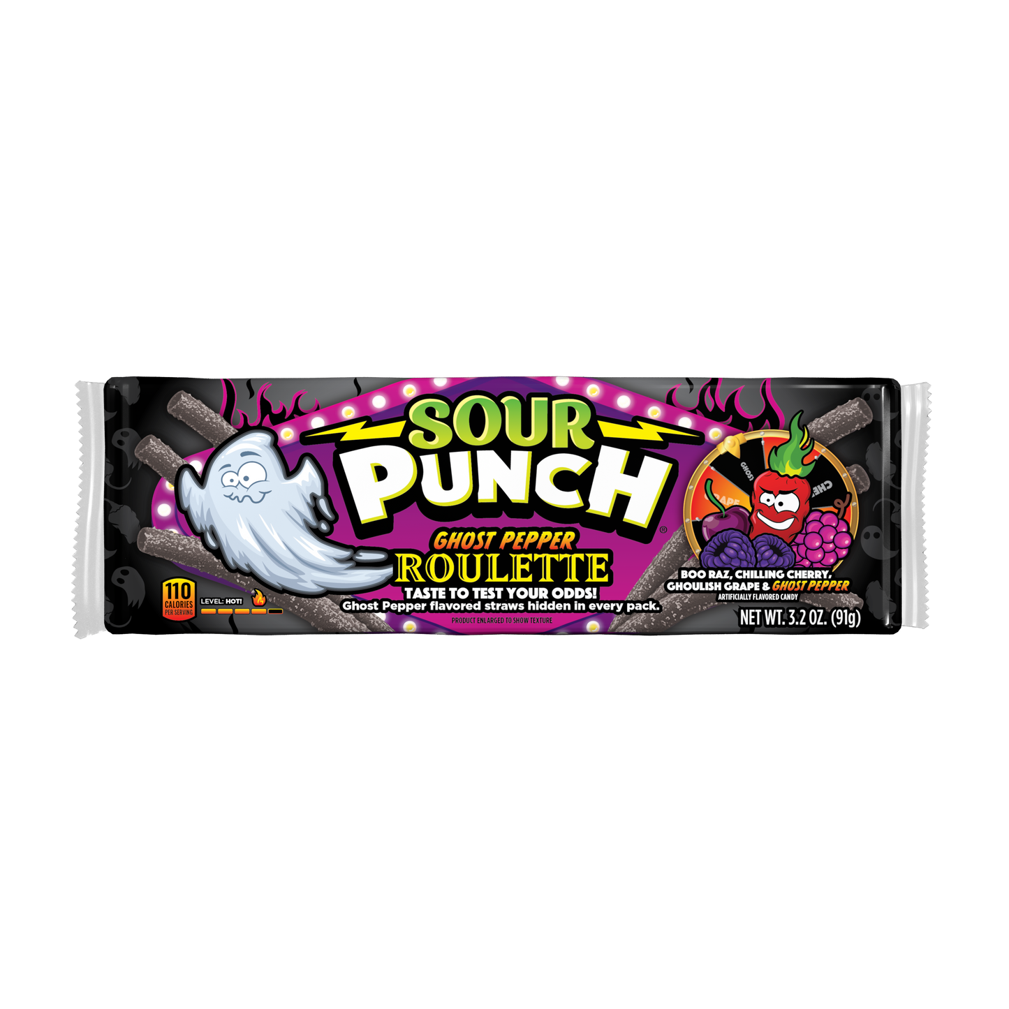 Wholesale Sour Punch Ghost Pepper Roulette Straws 3.2Oz Trays- Bulk