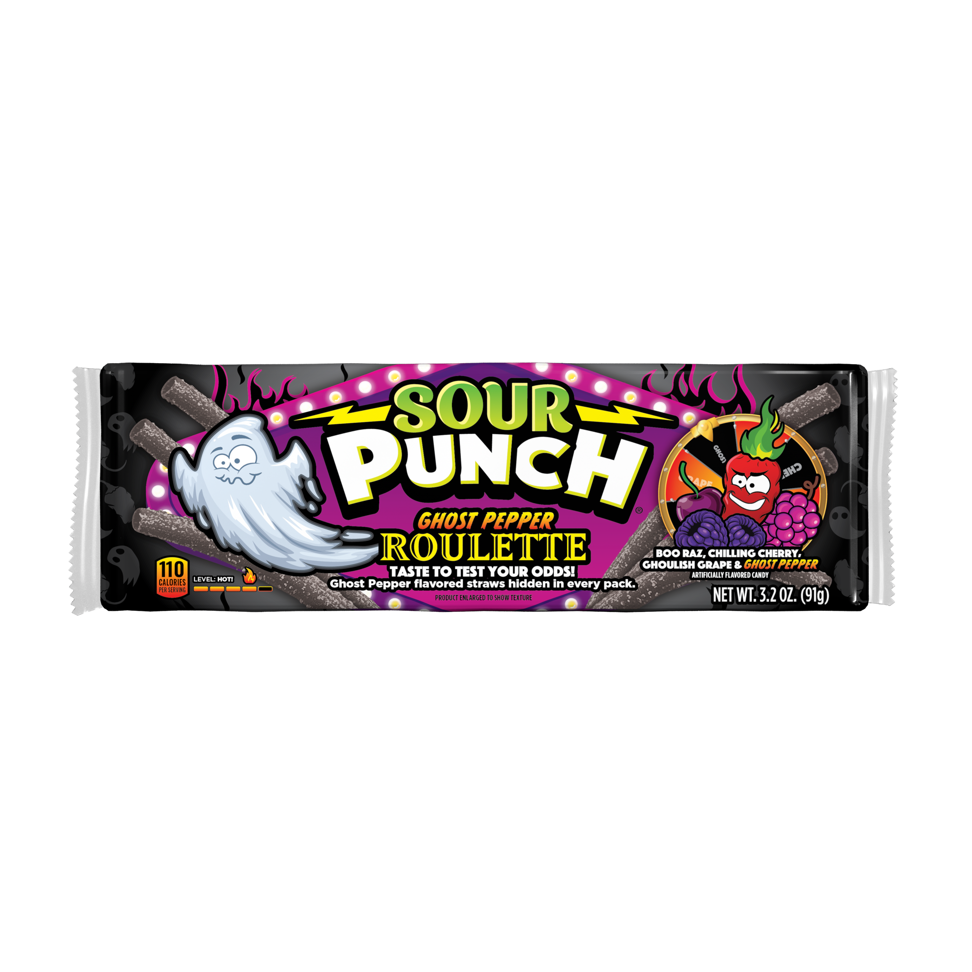 Wholesale Sour Punch Ghost Pepper Roulette Straws 3.2Oz Trays- Bulk