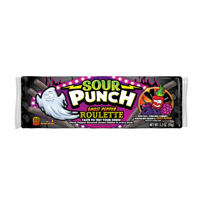 Wholesale Sour Punch Ghost Pepper Roulette Straws 3.2Oz Trays- Bulk