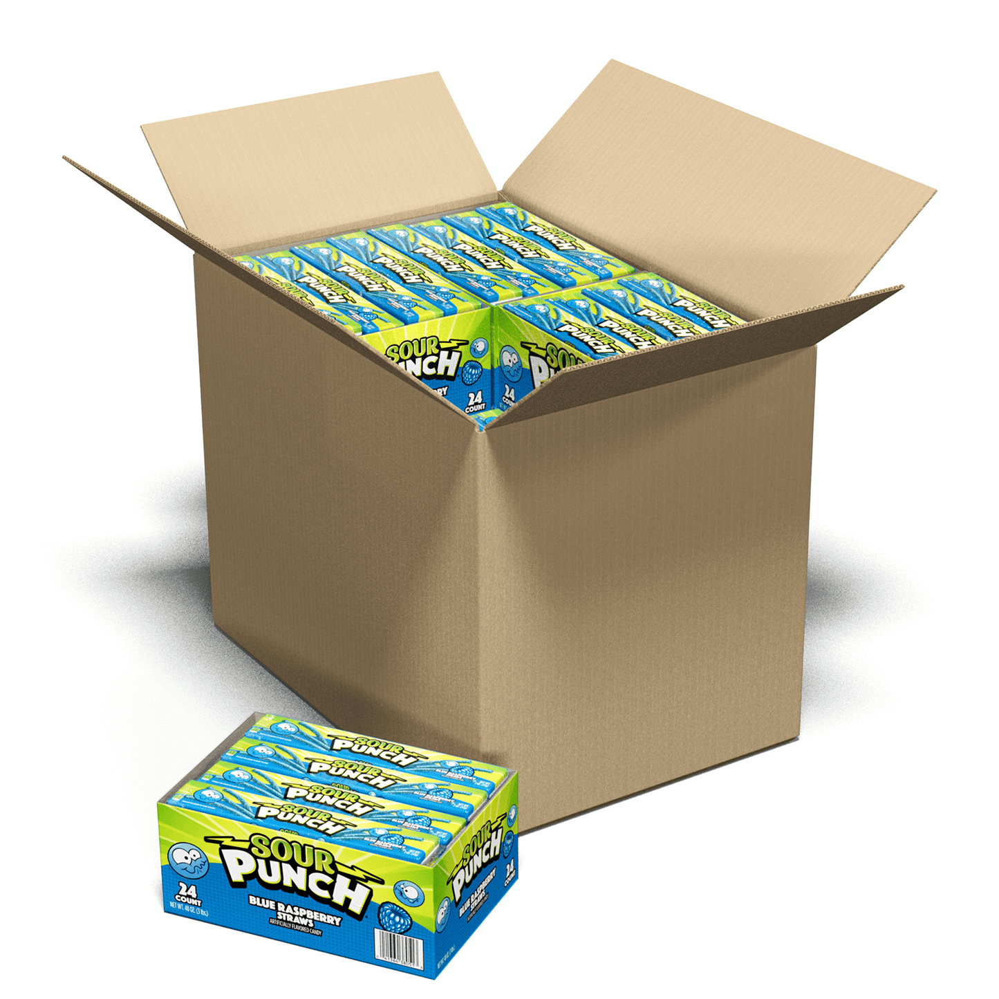 Wholesale Sour Punch Blue Raspberry Straws 24 Pack 2oz Bags- Bulk