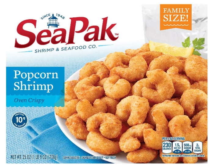 Wholesale Sea Pak Popcorn Shrimp with Oven Crispy Breading Frozen 25oz 12ct-12ct Case Bulk