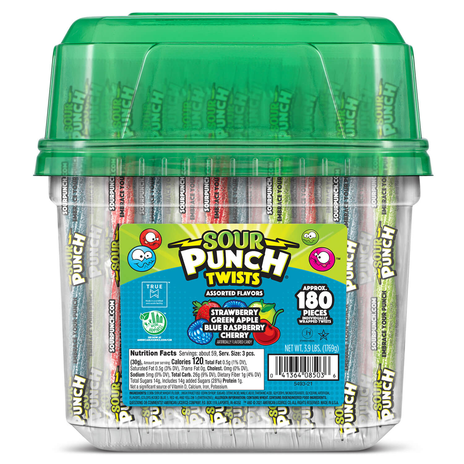 Sour Punch 6" Individually Wrapped Assorted Candy Twists 3.90 lb Jar