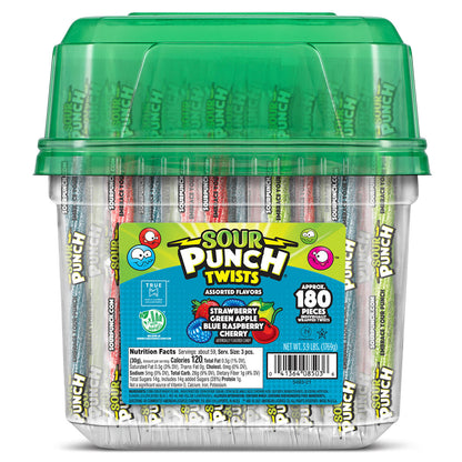 Sour Punch 6 Individually Wrapped Assorted Candy Twists 3.90 lb Jar