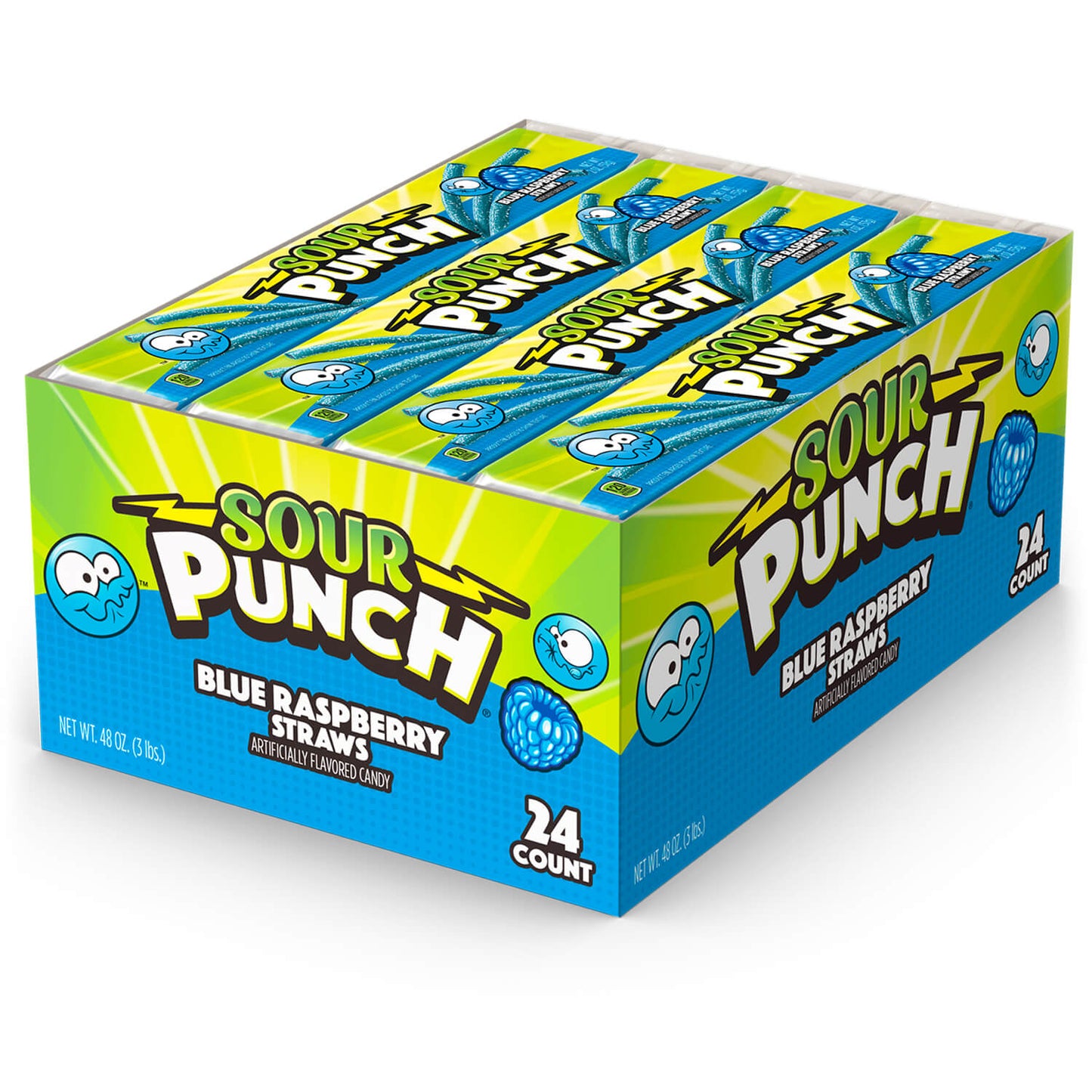 Wholesale Sour Punch Blue Raspberry Straws 24 Pack 2oz Bags- Bulk