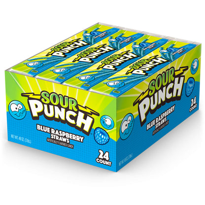 Wholesale Sour Punch Blue Raspberry Straws 24 Pack 2oz Bags- Bulk