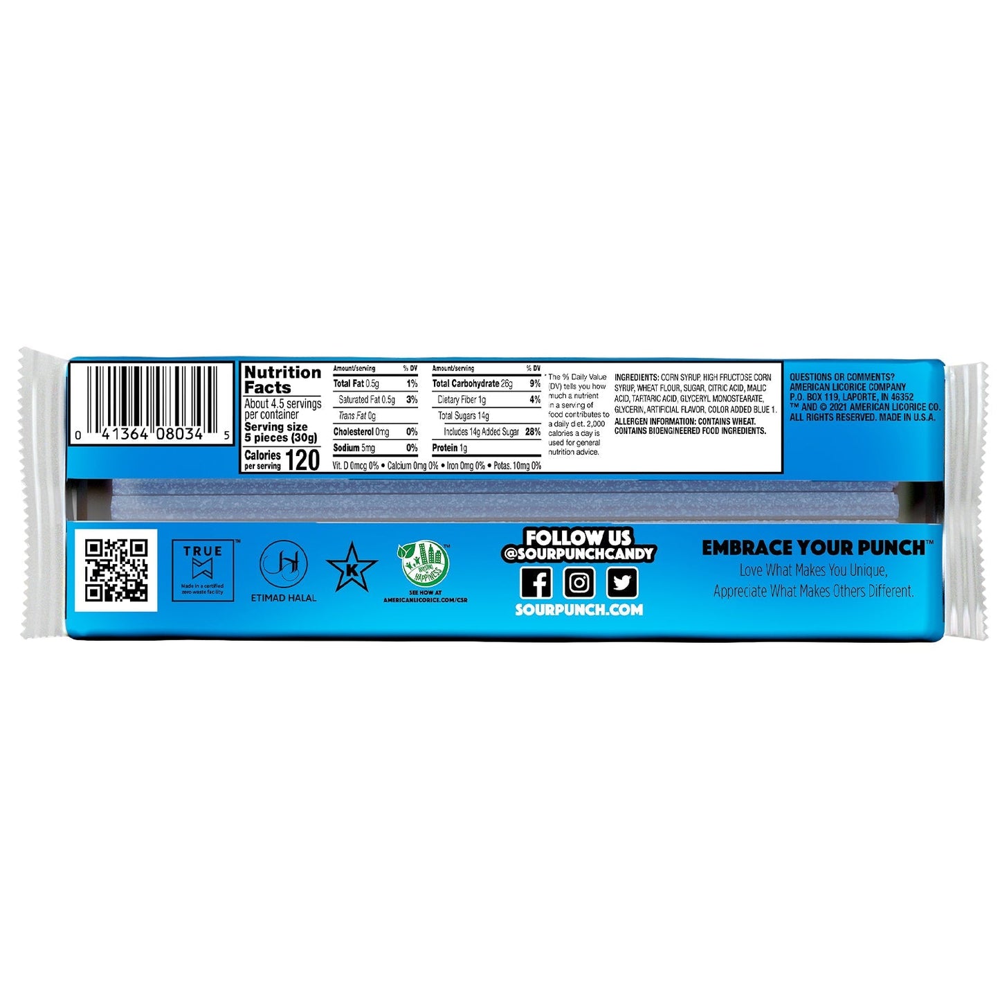 Wholesale Sour Punch Blue Raspberry Straws 4.5Oz- Bulk