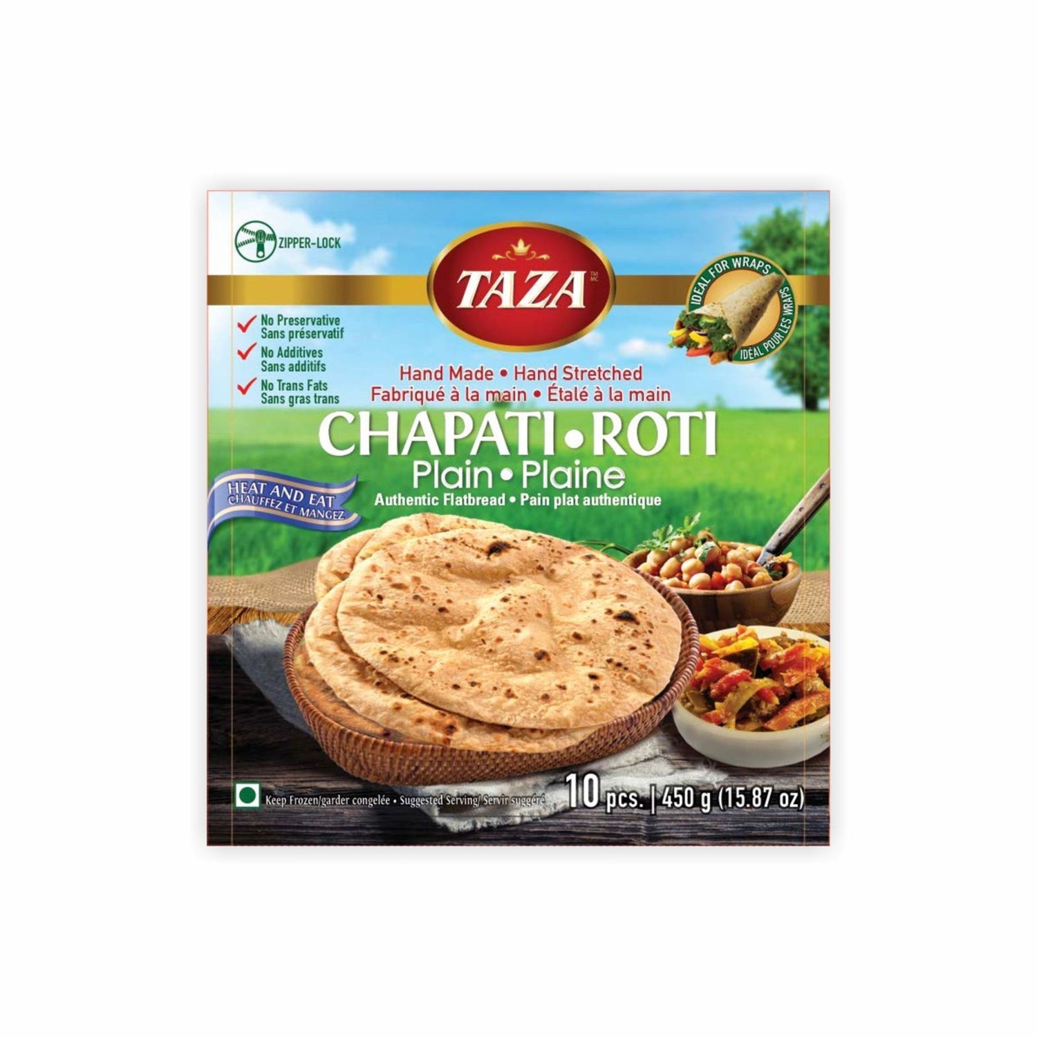 Wholesale Taza Foods Chapati Style Roti 10pcs 15.87oz- Bulk