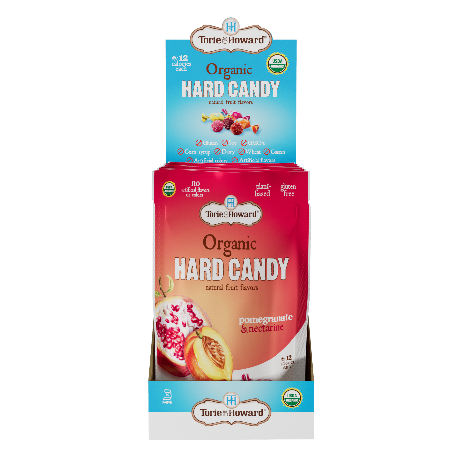 Wholesale Torie & Howard Pomegranate & Nectarine Organic Hard Candy 3.5Oz Stand Up Bags- Bulk