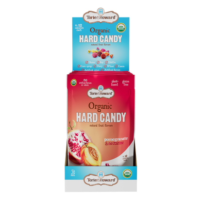 Wholesale Torie & Howard Pomegranate & Nectarine Organic Hard Candy 3.5Oz Stand Up Bags- Bulk