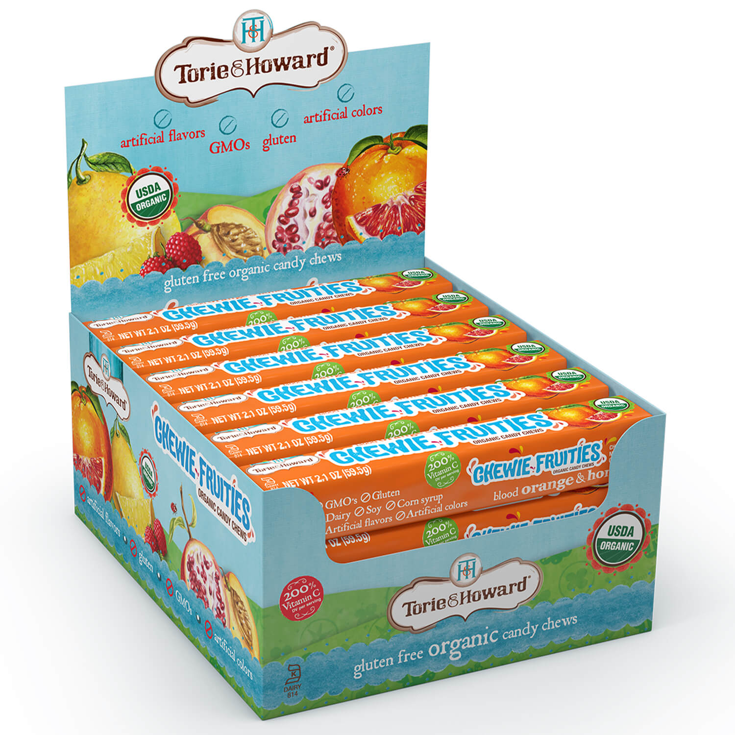Wholesale Torie & Howard Organic Chewie Fruities® Candy, Blood Orange & Honey 2.1oz Stick Packs Bulk