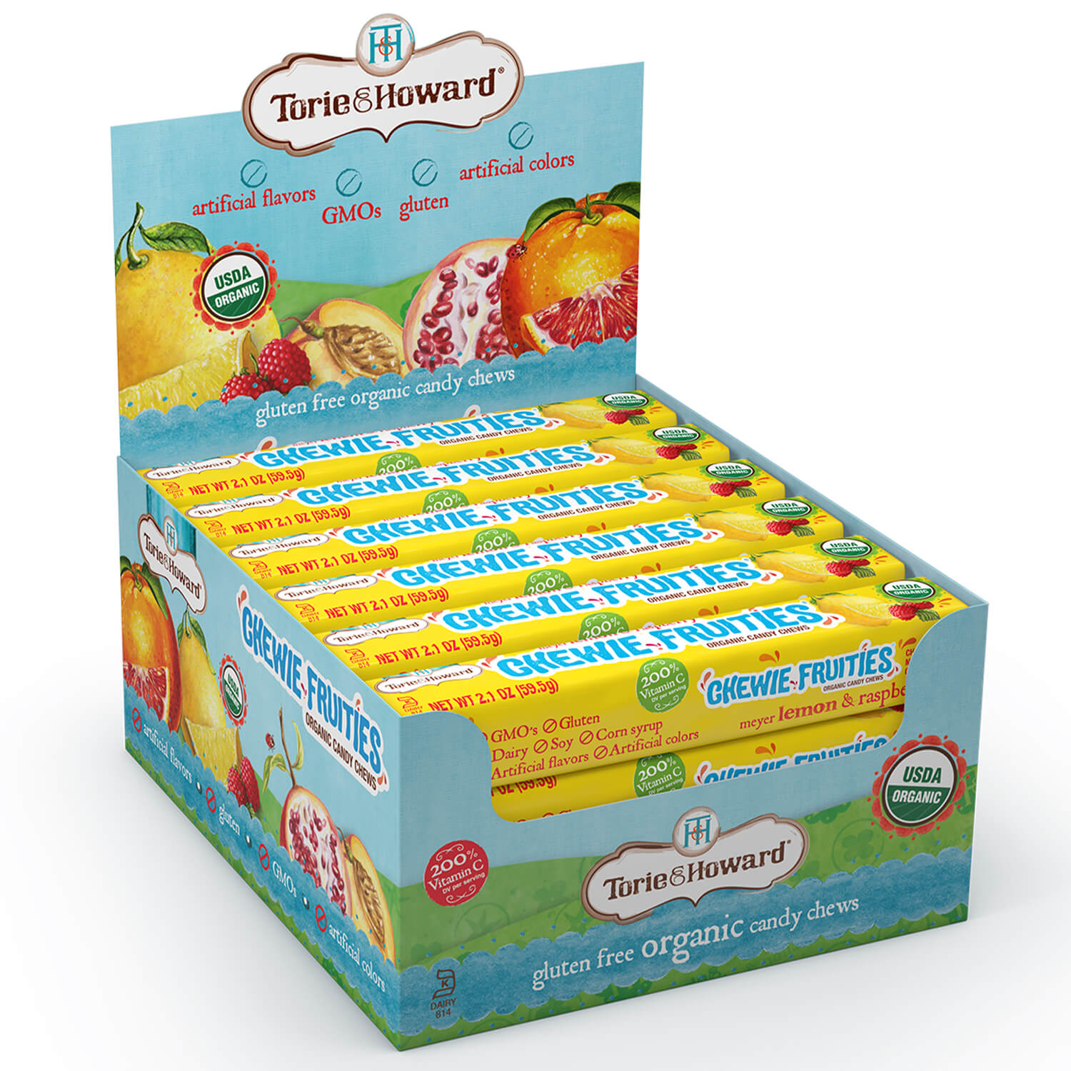 Wholesale Torie & Howard Organic Chewie Fruities® Candy, Lemon & Raspberry 2.1 oz Stick Packs Bulk