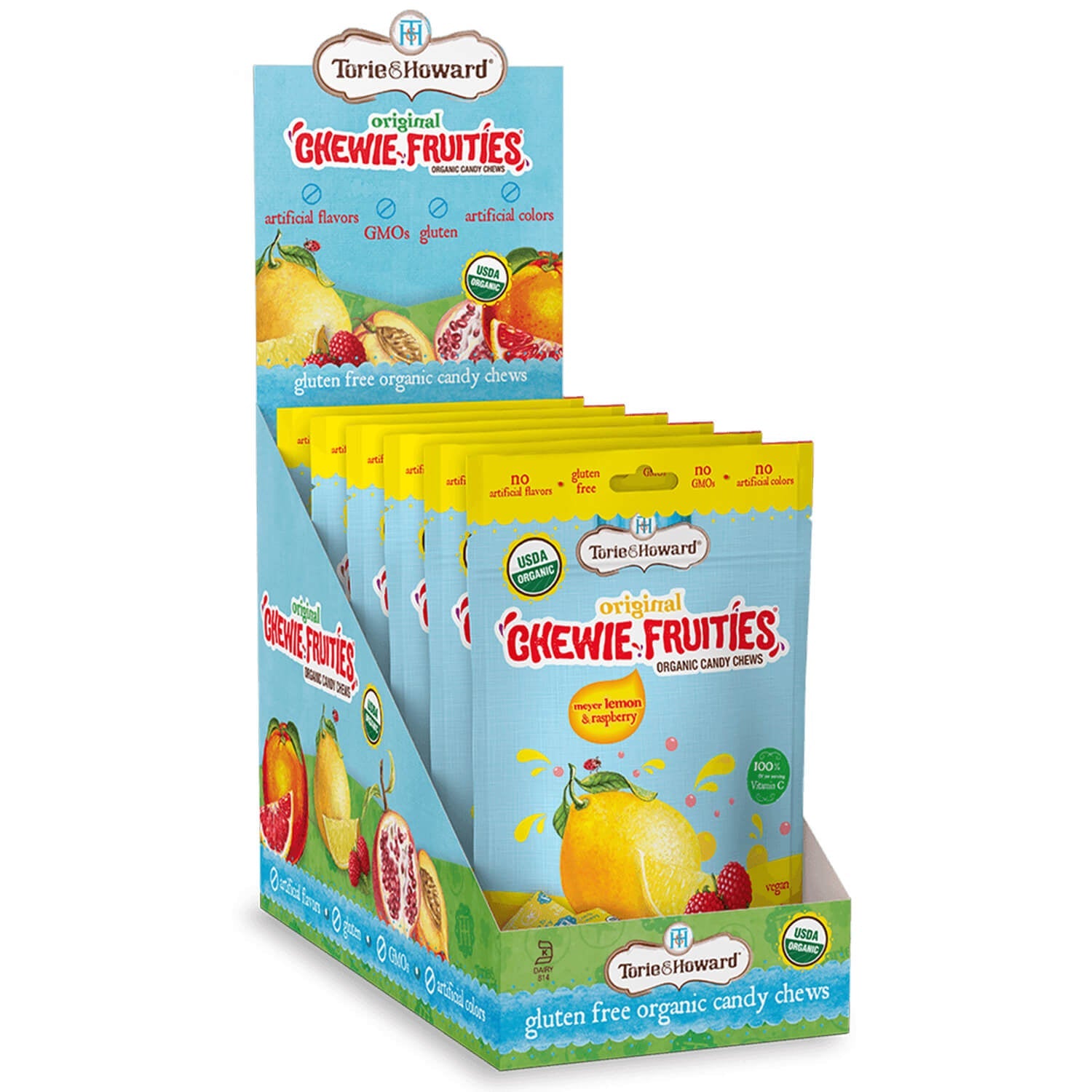 Wholesale Torie & Howard Meyer Lemon and Raspberry Organic Chewie Fruities® Candy Bags 4 oz- Bulk