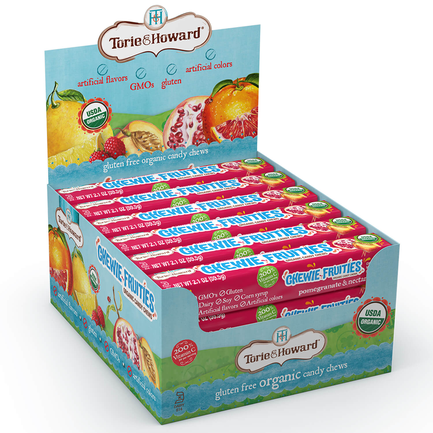 Wholesale Torie & Howard Organic Chewie Fruities® Candy, Pomegranate & Nectarine 2.1oz Stick Packs Bulk