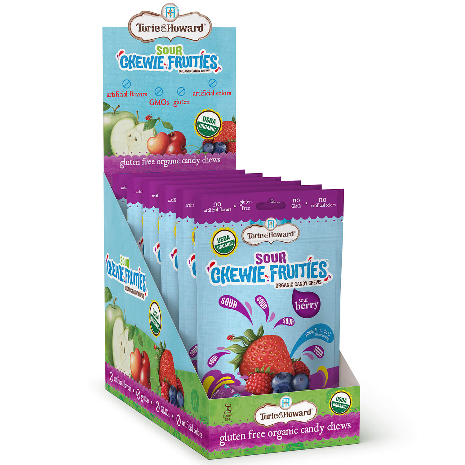 Wholesale Torie & Howard Sour Chewie Fruities® Organic Candy Sour Berry Flavor 4oz Pack of 6- Bulk