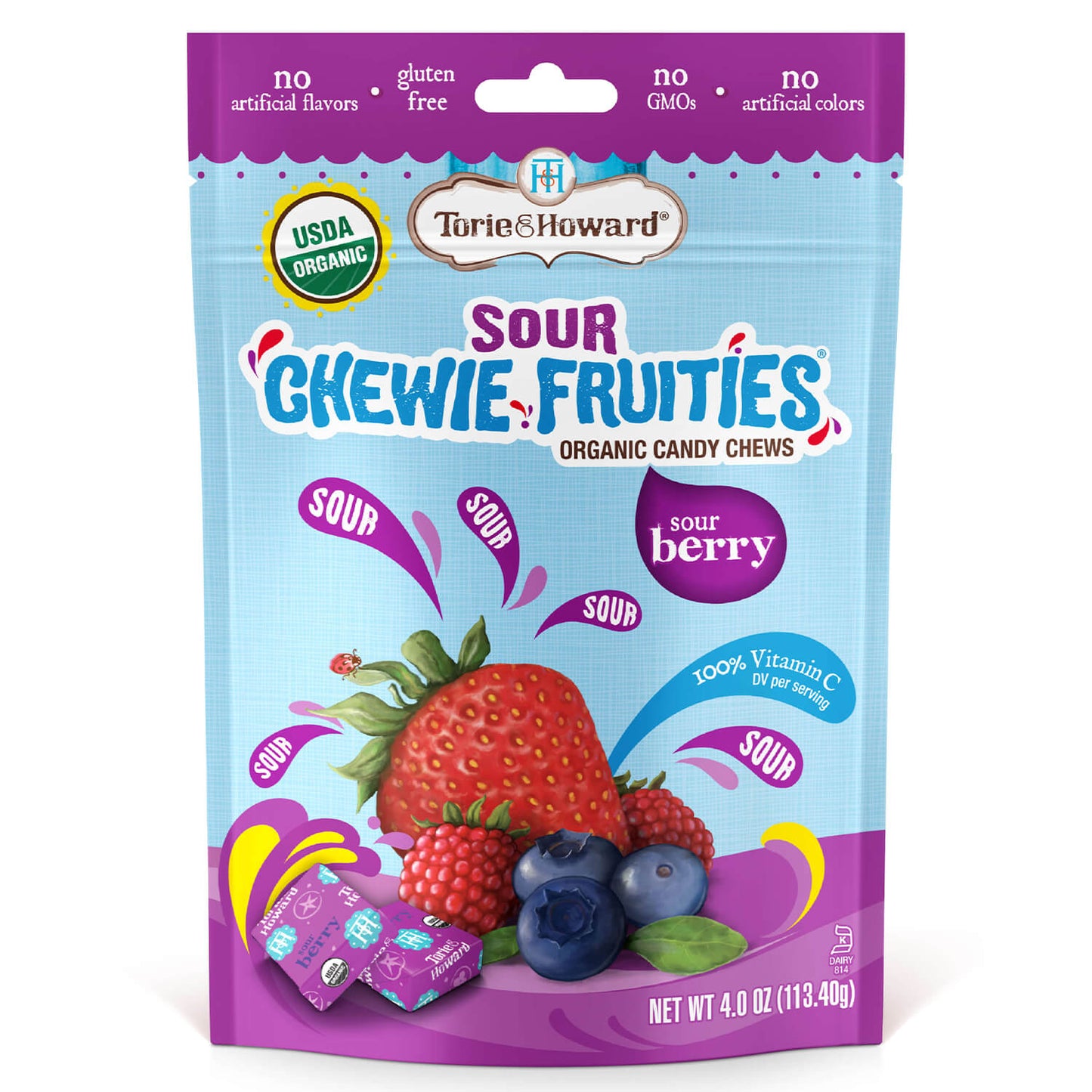 Wholesale Torie & Howard Sour Chewie Fruities® Organic Candy Sour Berry Flavor 4oz Pack of 6- Bulk
