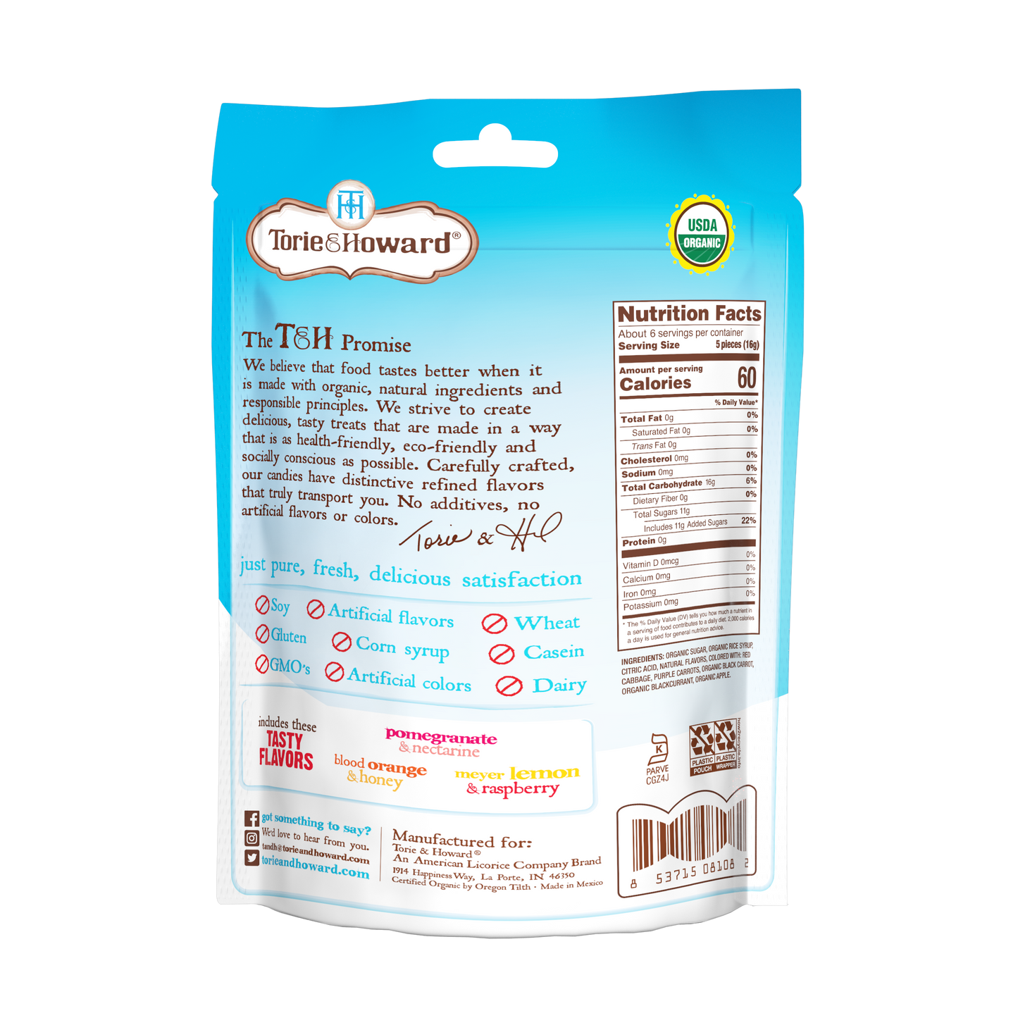 Wholesale Torie & Howard Assorted Organic Hard Candy 3.5Oz Stand Up Bags- Bulk