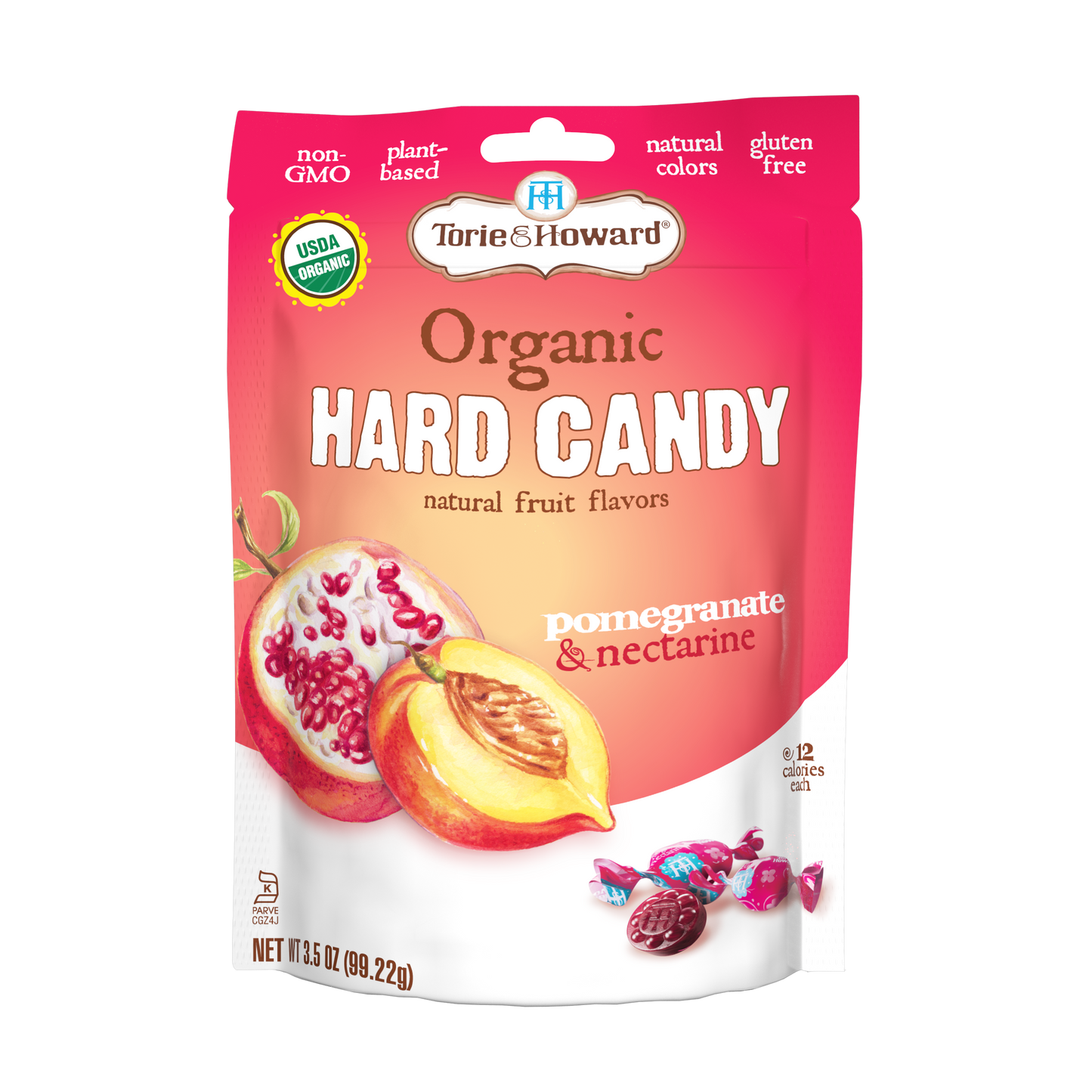 Wholesale Torie & Howard Pomegranate & Nectarine Organic Hard Candy 3.5Oz Stand Up Bags- Bulk