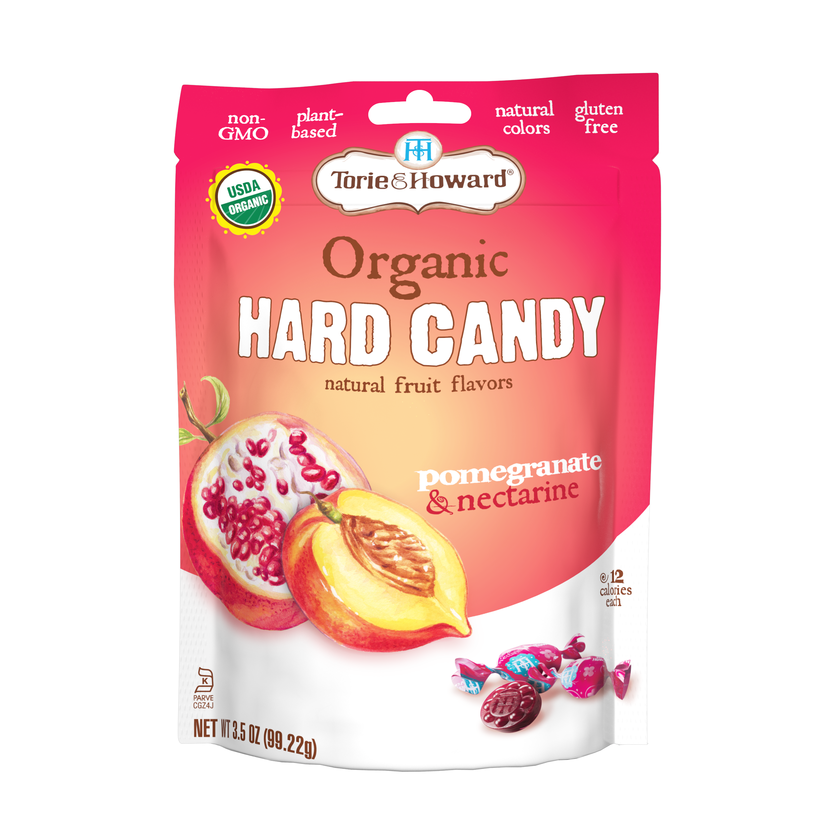 Torie & Howard Pomegranate & Nectarine Organic Hard Candy 3.5oz Stand Up Bags