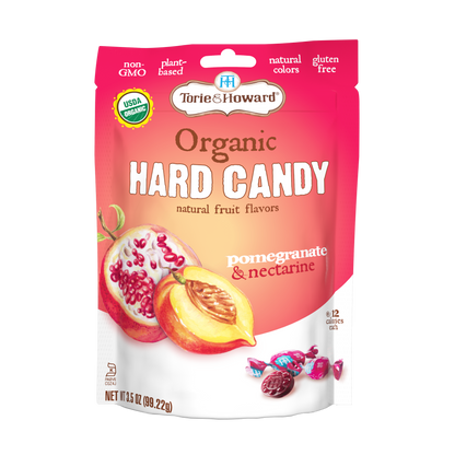 Wholesale Torie & Howard Pomegranate & Nectarine Organic Hard Candy 3.5Oz Stand Up Bags- Bulk