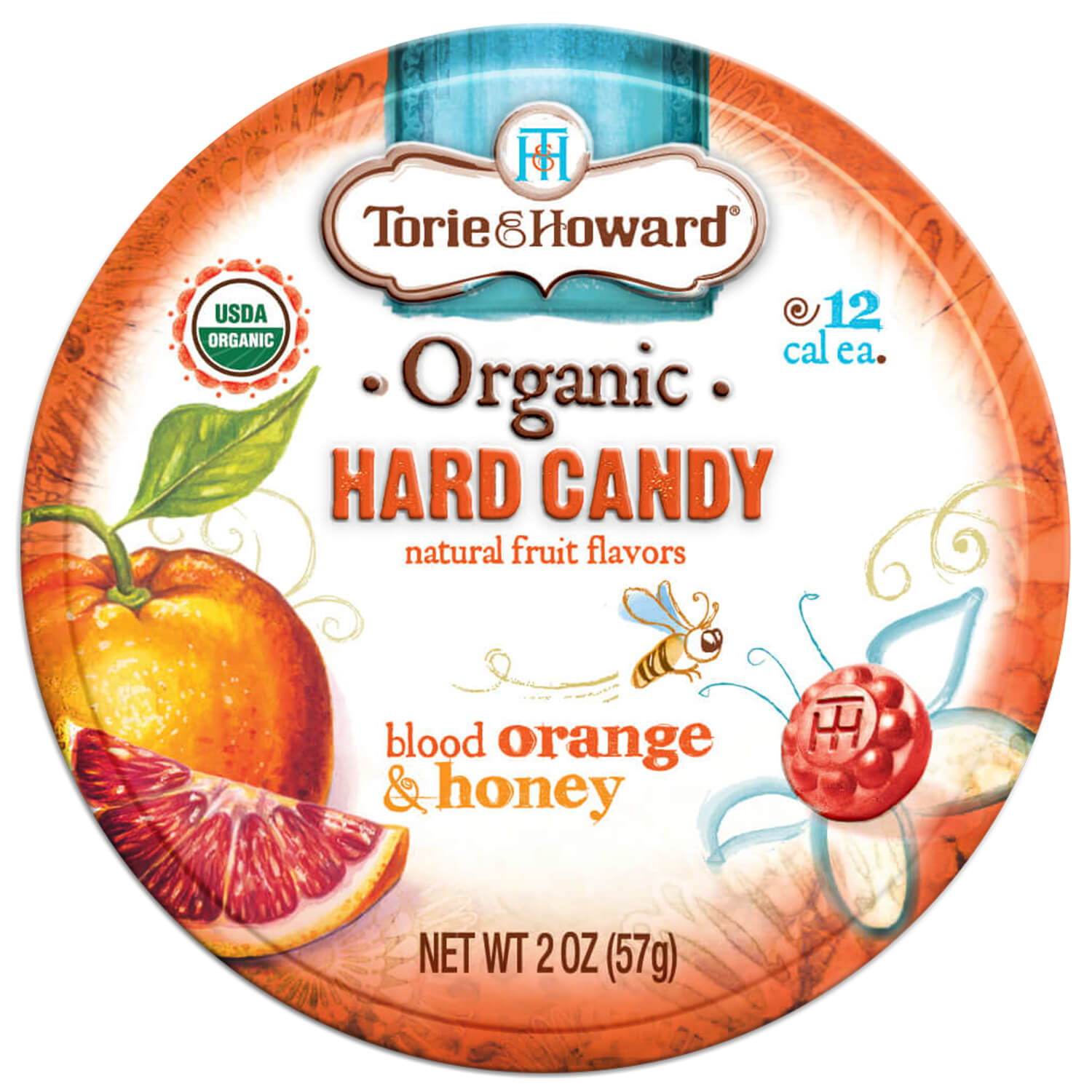 Torie & Howard Blood Orange and Honey Organic Hard Candy Tins 2oz Tins