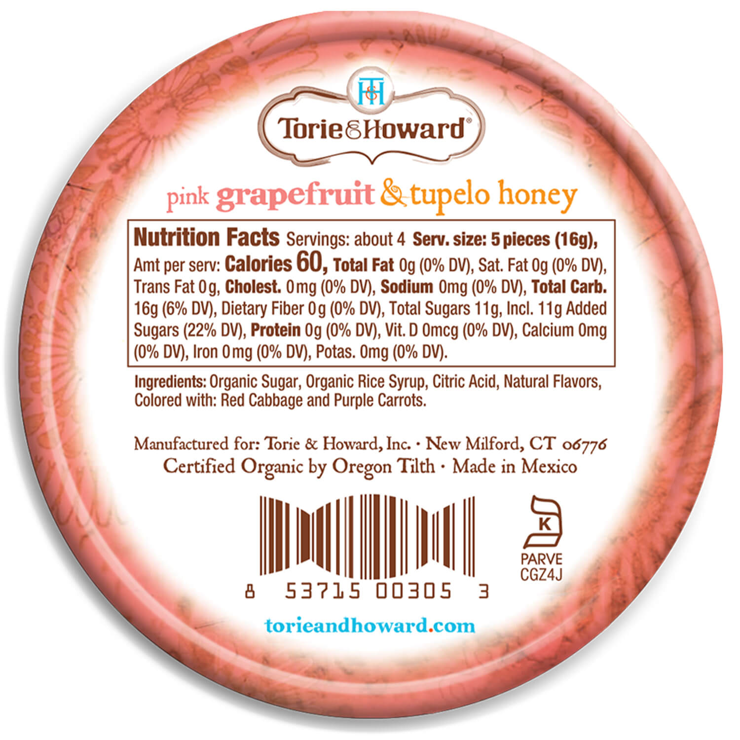 Wholesale Torie & Howard Grapefruit and Tupelo Honey Organic Hard Candy 2oz Tins (8ct Box)- Bulk
