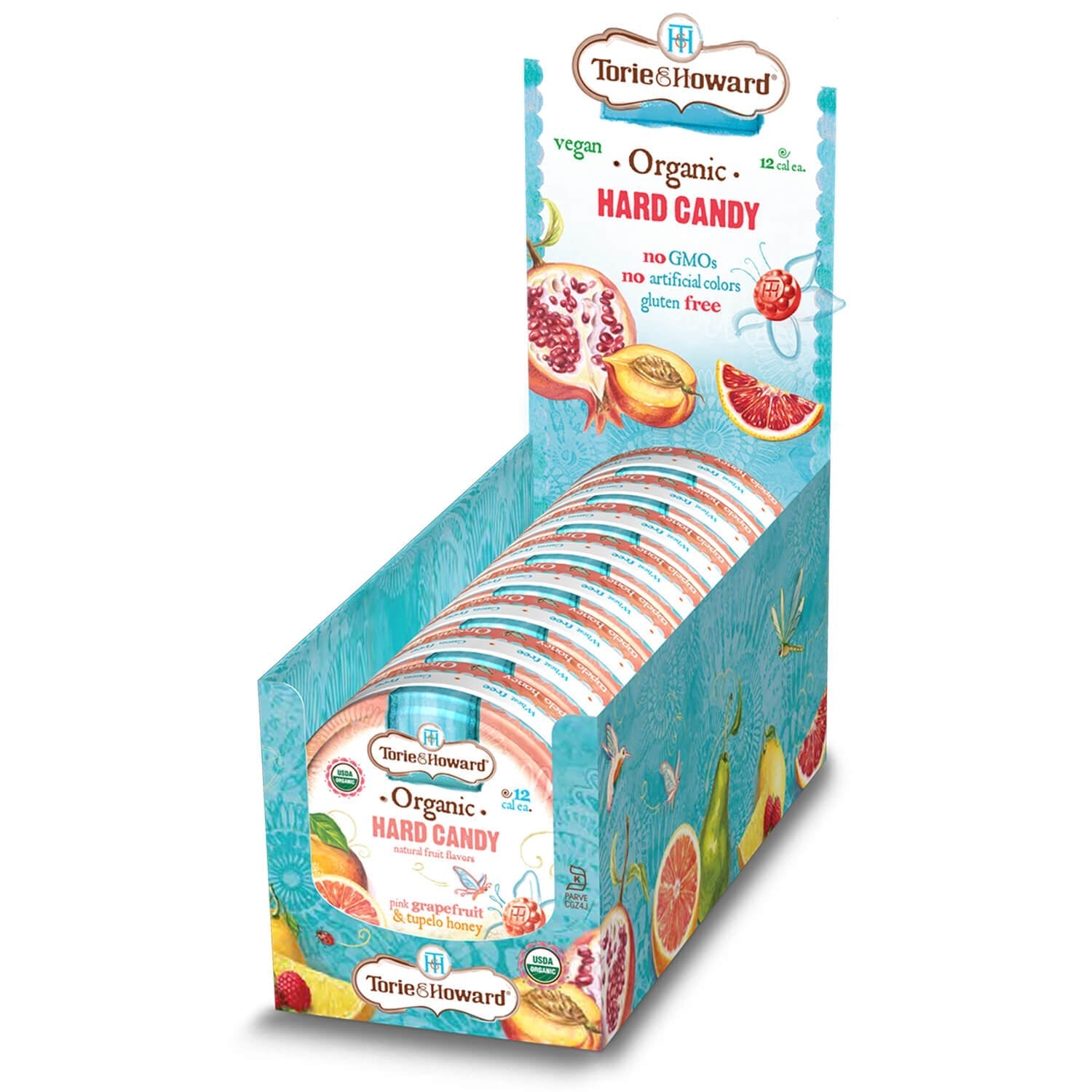 Torie & Howard Grapefruit and Tupelo Honey Organic Hard Candy 2oz Tins (8ct Box)