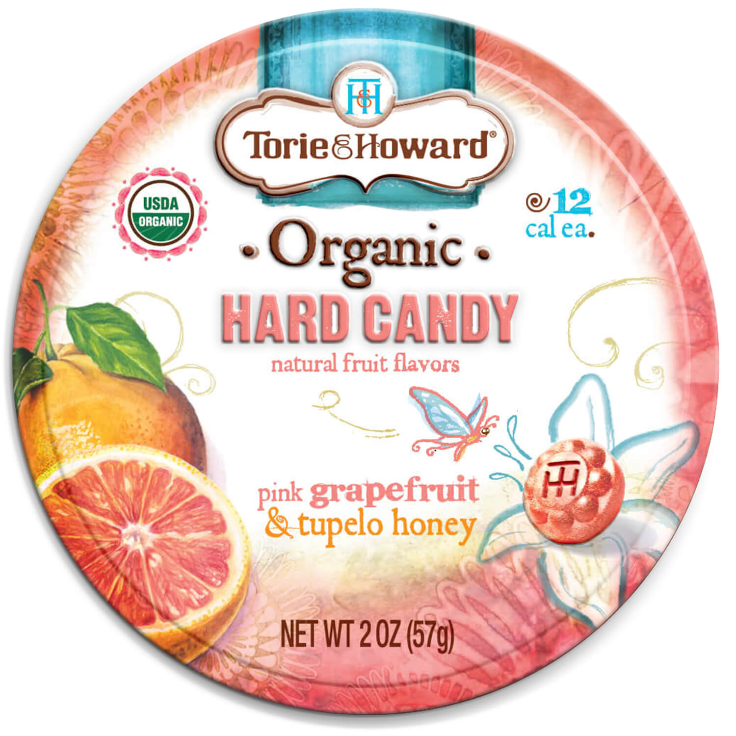 Wholesale Torie & Howard Grapefruit and Tupelo Honey Organic Hard Candy 2oz Tins (8ct Box)- Bulk