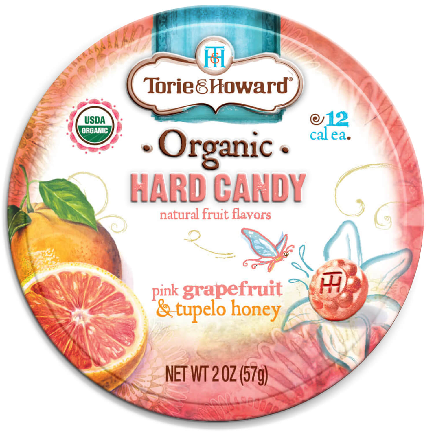 Torie & Howard Grapefruit and Tupelo Honey Organic Hard Candy Tins 2oz Tins