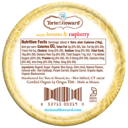 Wholesale Torie & Howard Meyer Lemon and Raspberry Organic Hard Candy 2oz Tins (8ct Box)- Bulk