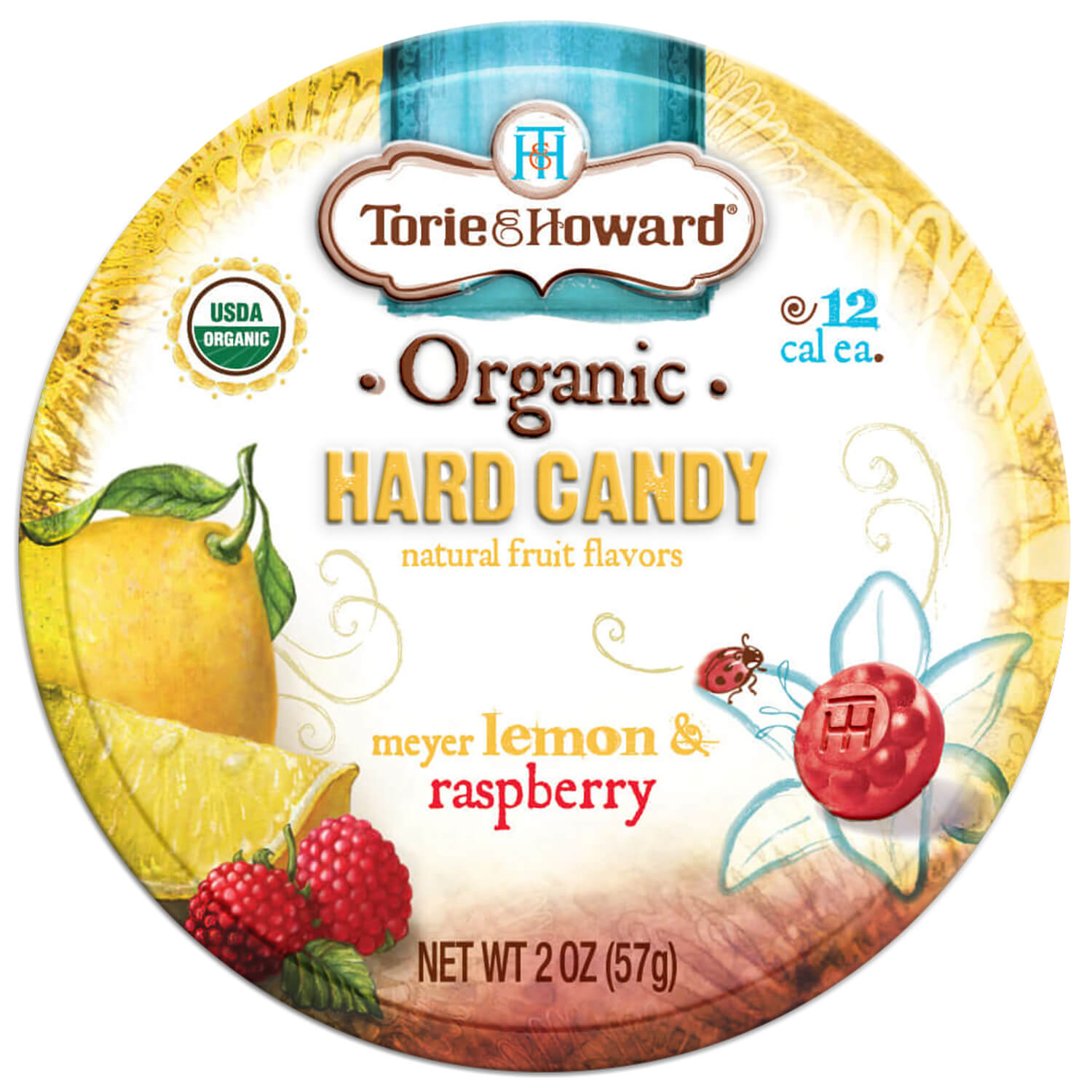 Torie & Howard Meyer Lemon and Raspberry Organic Hard Candy 2oz Tins (8ct Box)