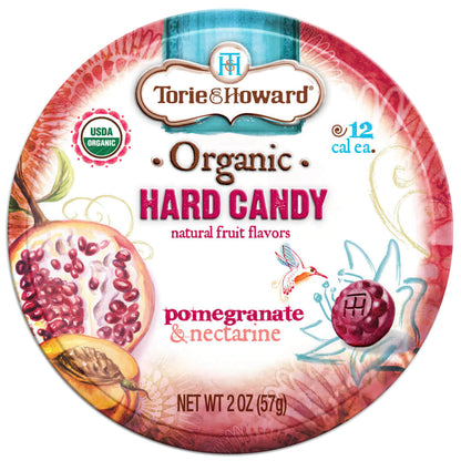 Wholesale Torie & Howard Pomegranate & Nectarine Organic Hard Candy 2oz Tins (8ct Box)- Bulk