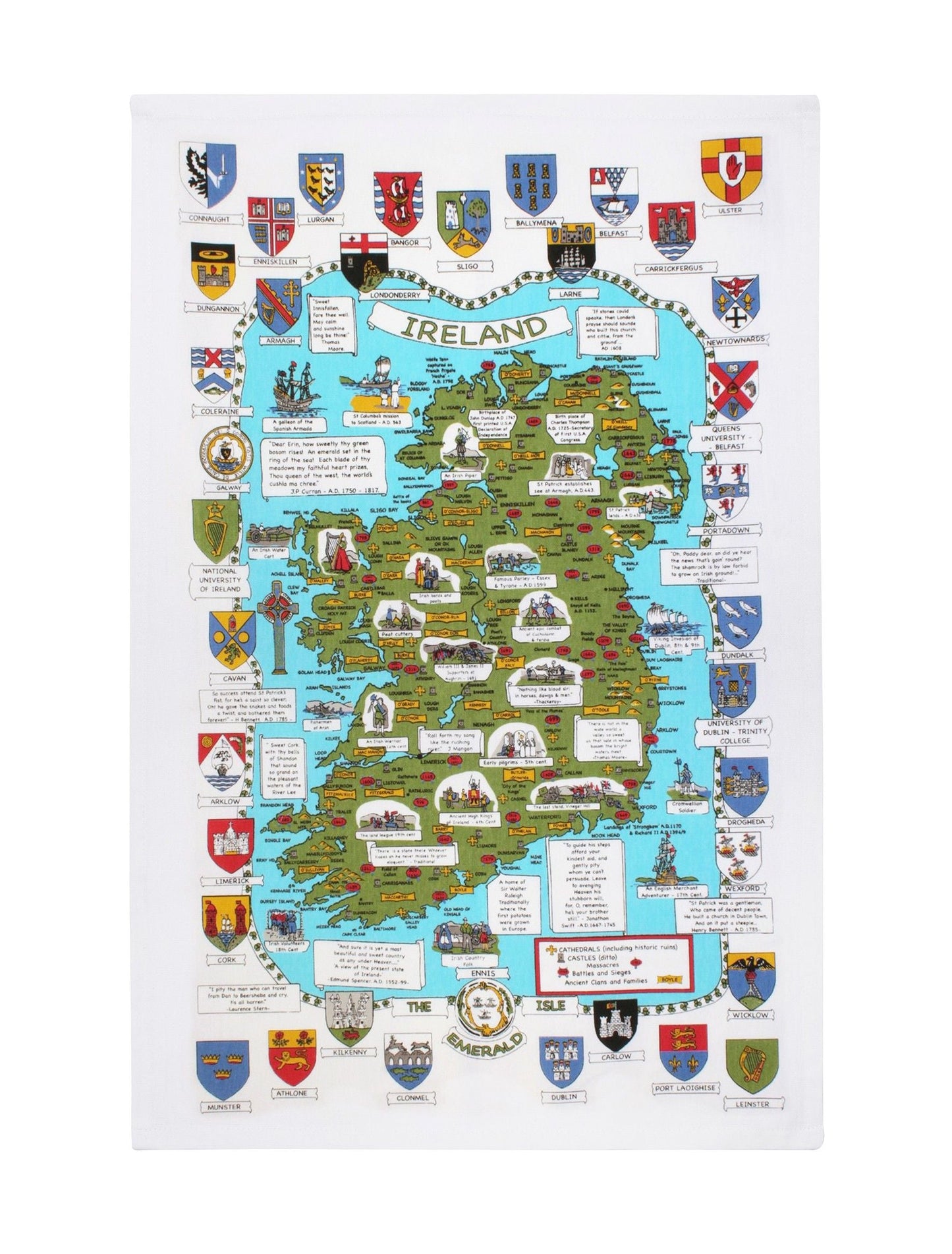 Wholesale Maps & Crests Of Ireland Tea Towel- Bulk