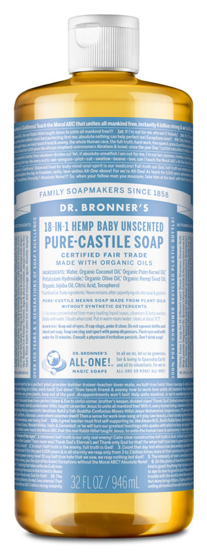 Dr Bronner Unscented Pure-Castile Liquid Soap 8oz