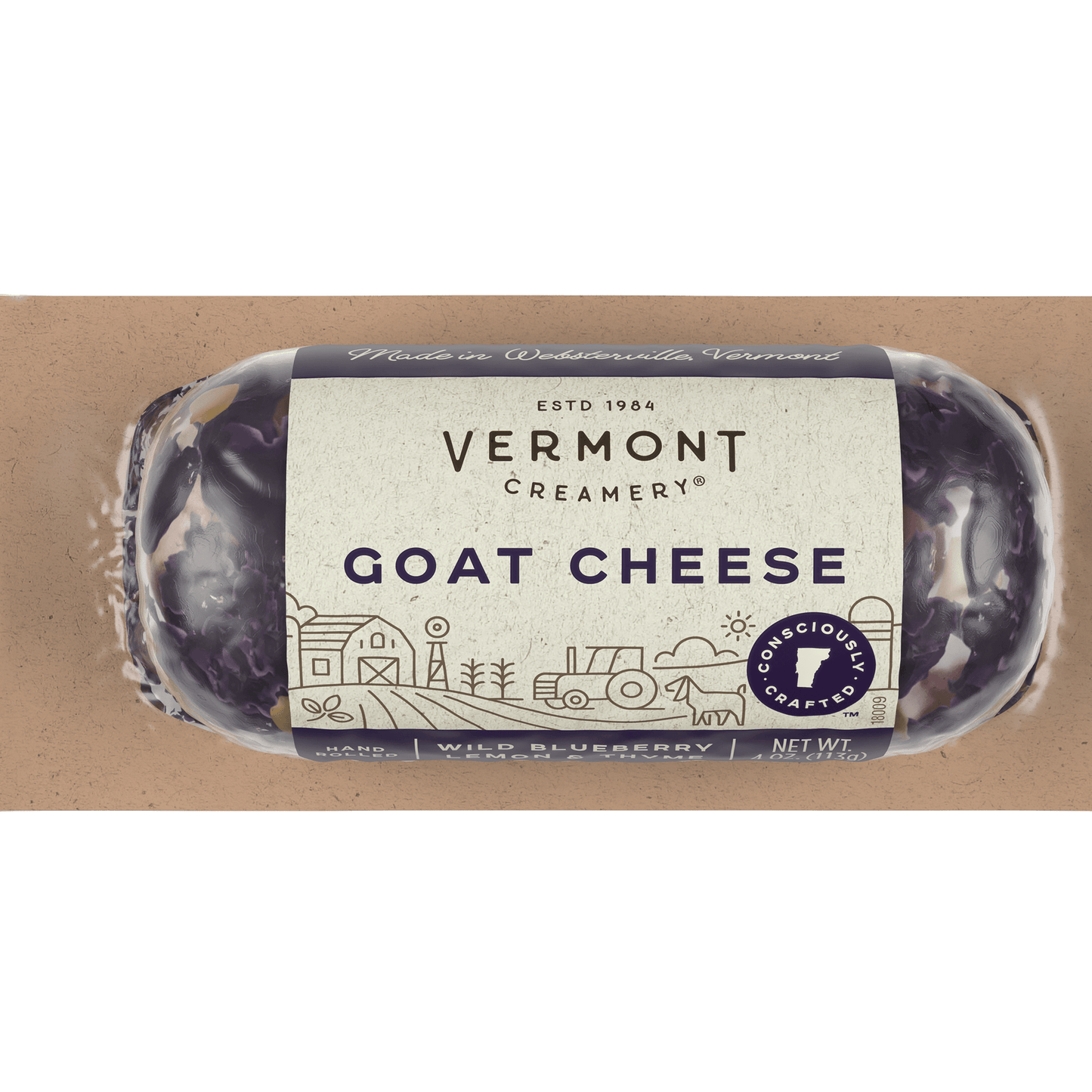 Wholesale Vermont Creamery Wild Blueberry, Lemon & Thyme Cheese 4oz- Bulk