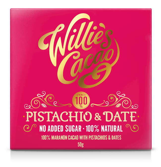 Wholesale Willie's Cacao Pistachio & Date, 100% Cacao Naturally Sweetened With Fruit And Nuts 1.76 Oz.-12 Ct Case Bulk