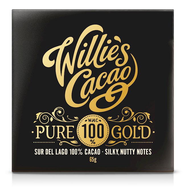 Willie's Cacao Pure Gold, 100% Sur Del Lago Cacao, Beautiful Single Estate Beans. Soft, Nutty Notes 1.41 Oz.